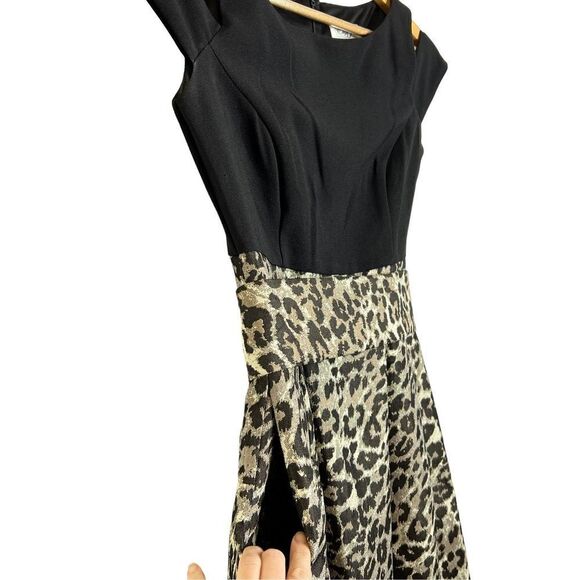 Eliza J Black Cold Shoulder Leopard Print Dress sz 4 - Picture 5 of 8